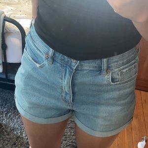 Light denim mom shorts